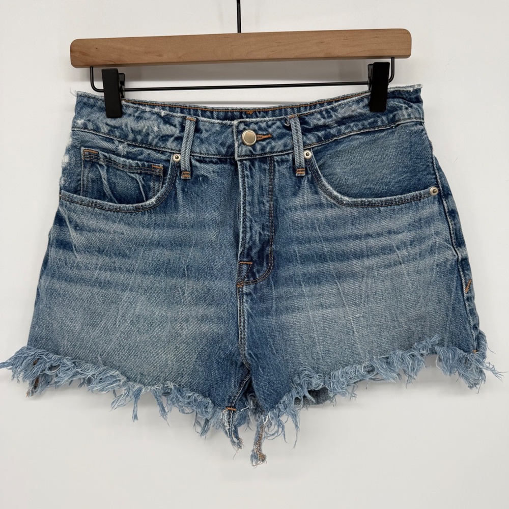 GOOD AMERICAN MEDIUM WASH CUTOFF SHORTIE SHORTS SIZE 26